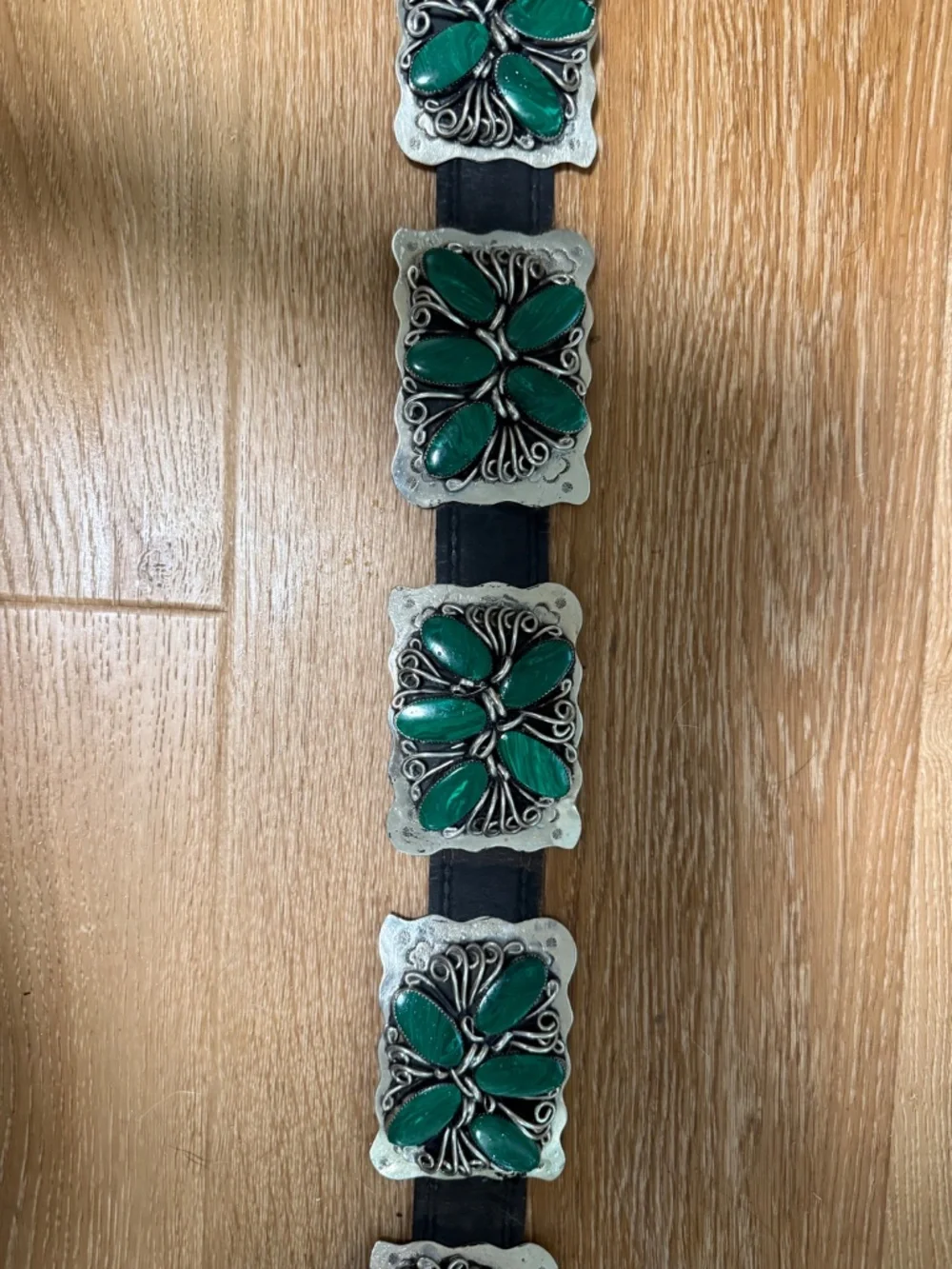 Vintage Navajo Old Pawn Sterling Silver Malachite Concho Belt Handmade